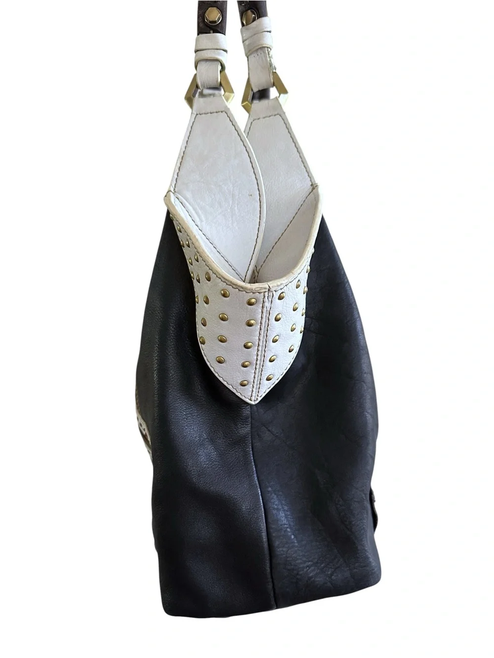 ORYANY Studded Leather Hobo Shoulder Bag – Brown & Cream Boho Moto Luxe